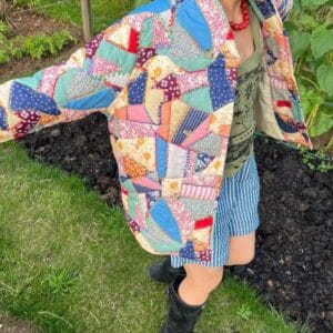 Veste Patchwork Multicolore Tendance avec Motifs Floraux et Géométriques