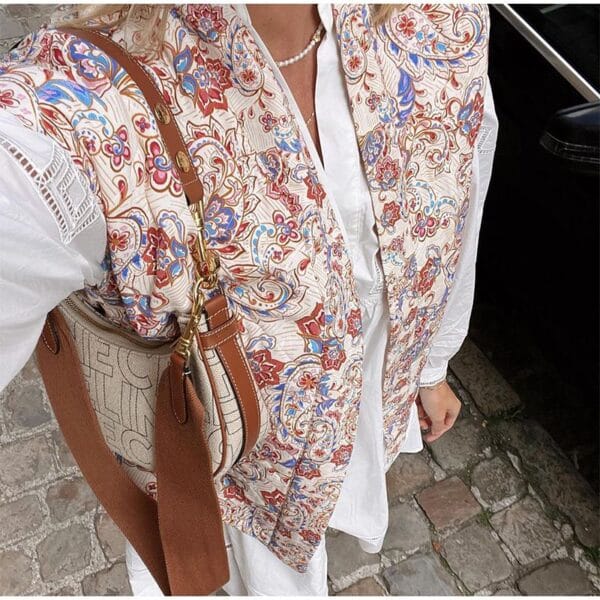 Veste Patchwork Chic en Tissus Multicolores - Style Décontracté et Oversize – Image 8