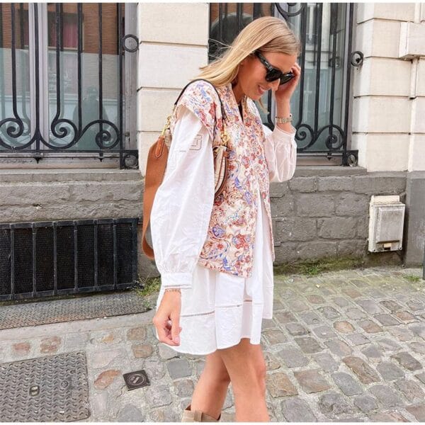 Veste Patchwork Chic en Tissus Multicolores - Style Décontracté et Oversize – Image 9