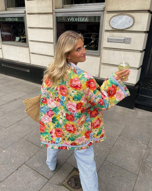 Veste Patchwork Floral en Coton Oversize avec Poches – Image 15