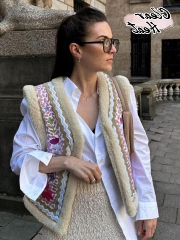Veste Patchwork Sans Manche en Laine – Image 3