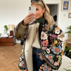 Veste Patchwork Noir en Coton avec Motifs Géométriques et Doublure Douce