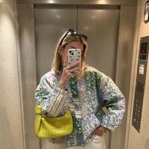 Veste Patchwork Tendance en Coton avec Motifs Géométriques Colorés