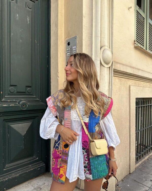 Veste Patchwork Bohème Multicolore Motifs Variés en Coton Léger – Image 9