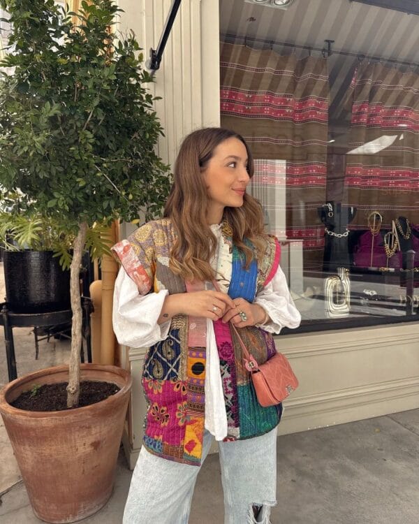 Veste Patchwork Bohème Multicolore Motifs Variés en Coton Léger – Image 7