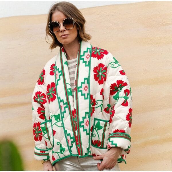 Veste Patchwork Estivale en Coton Léger avec Motifs Colorés et Poches Pratiques